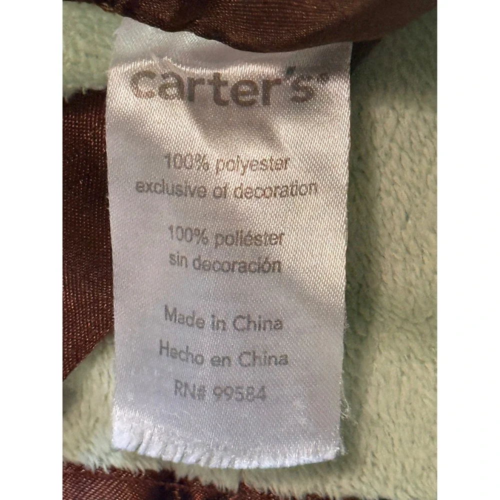 Carters Going Bananas Monkey Baby Blanket Sage Green Brown Satin  Trim 29x38